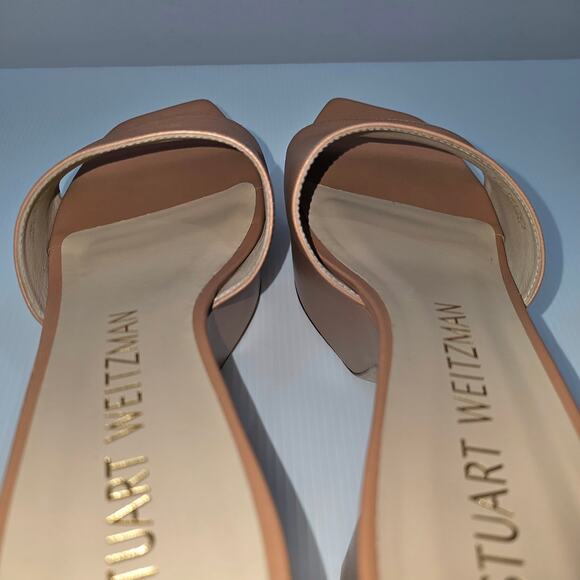 Stuart Weizman Squarehigh 95 Platform Sandal 10 Tan Leather Square Toe Heel - Picture 10 of 13